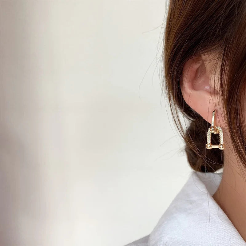 Punk Gold Color Geometric Dangle Earrings For Women Korean Style Crystal Chunky Earrings Pendientes Femme Party Jewelry Gift