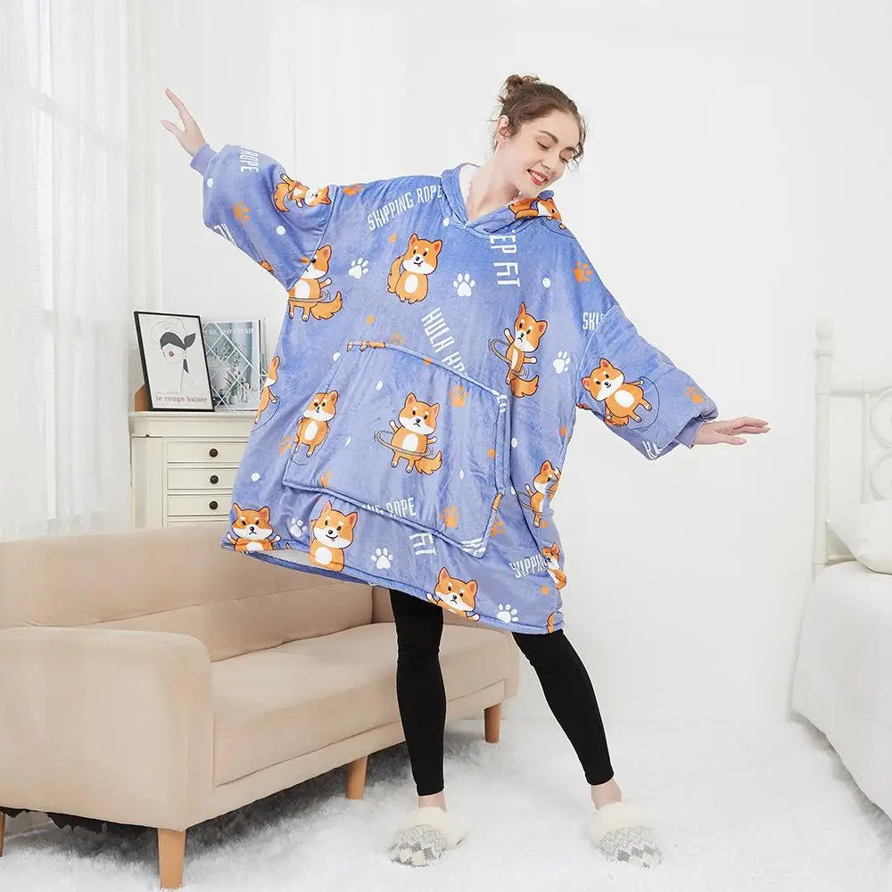 Oversized Double Layered Women's Hoodie Blanket Fd Thiened Winter Faion Casual Comfortable Fit Tee-acetate Fiber 00%