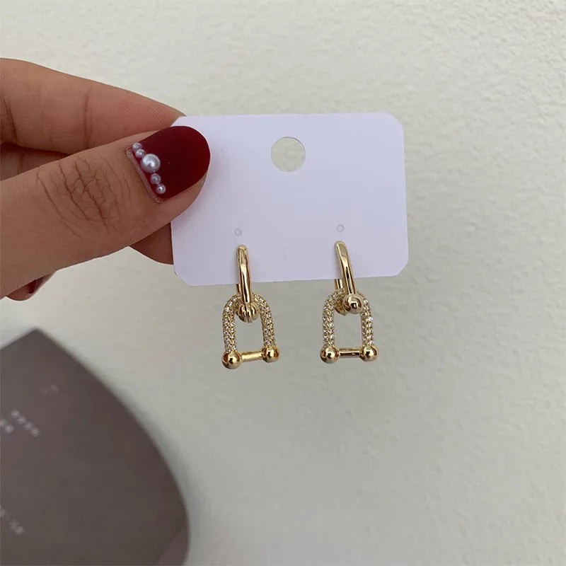 Punk Gold Color Geometric Dangle Earrings For Women Korean Style Crystal Chunky Earrings Pendientes Femme Party Jewelry Gift