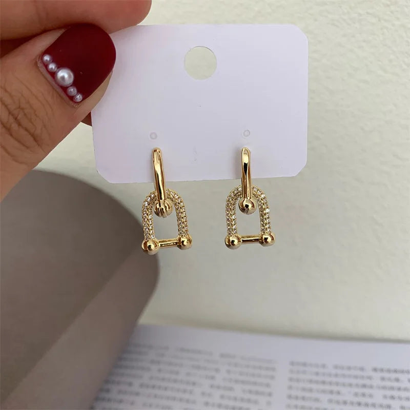Punk Gold Color Geometric Dangle Earrings For Women Korean Style Crystal Chunky Earrings Pendientes Femme Party Jewelry Gift