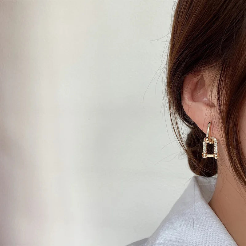 Punk Gold Color Geometric Dangle Earrings For Women Korean Style Crystal Chunky Earrings Pendientes Femme Party Jewelry Gift