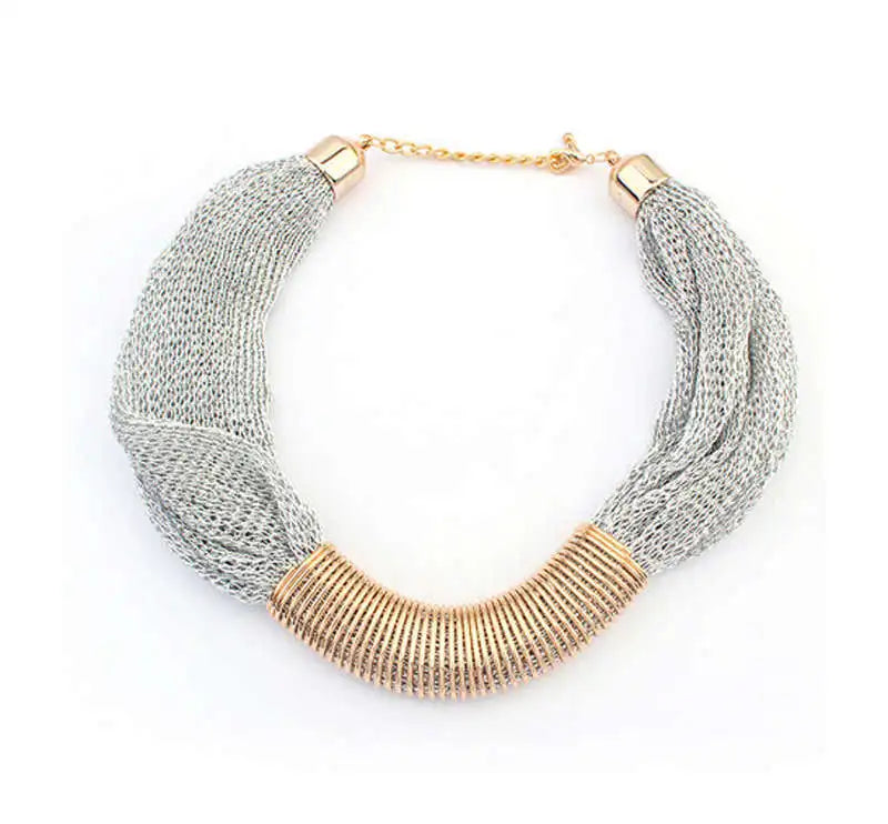 Wide Gold Mesh Choker Necklace | Chunky Net Statement Chain & Bib Collar for Women
