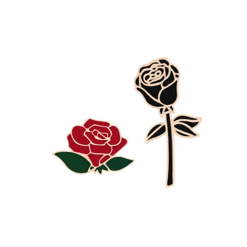 Fashion Flower Lapel Pin Women Badge 2PC Red Black Rose Design Metal Brooch Pins Couple Romantic Gift Dating Wedding Jewelry