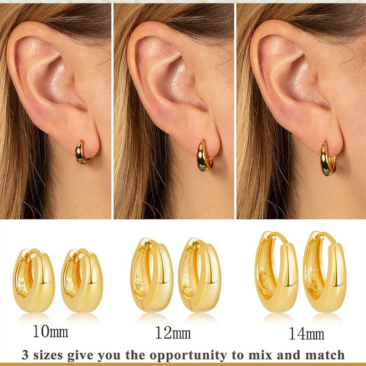 3-Pair Chunky Gold Hoop Earrings Set | Twisted & Smooth Huggie Hoops for Ear Stacking