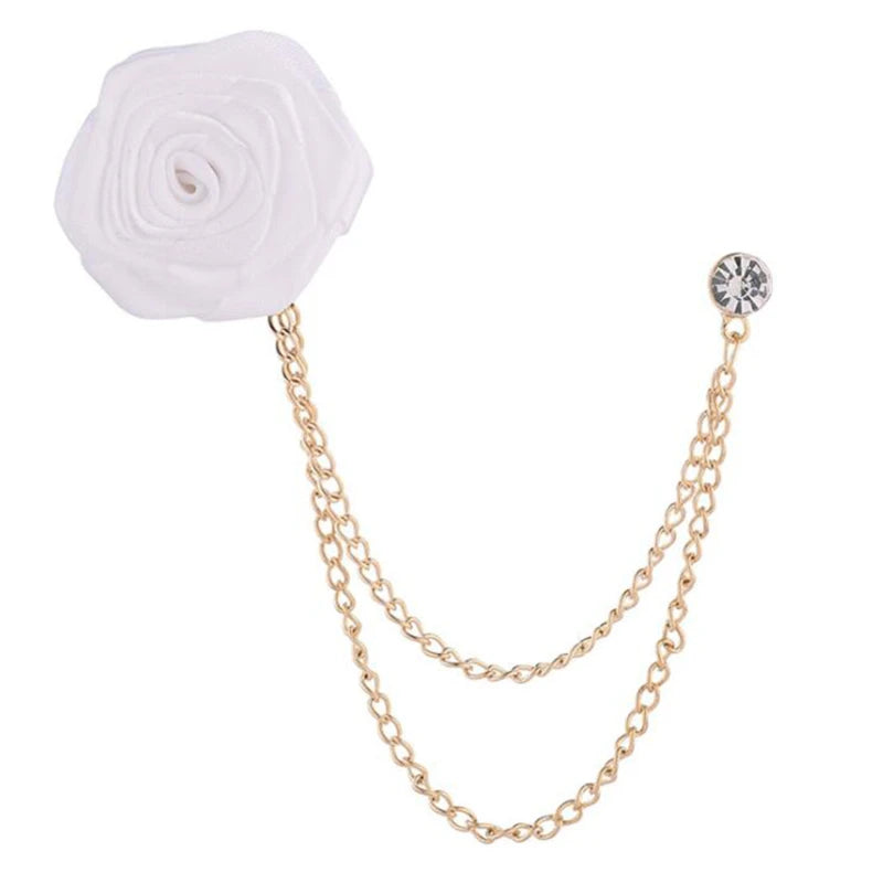 Korean Bridegroom Wedding Brooches Cloth Art Hand-made Rose Flower Brooch Lapel Pin Badge Tassel Chain Men's Suit Accessories