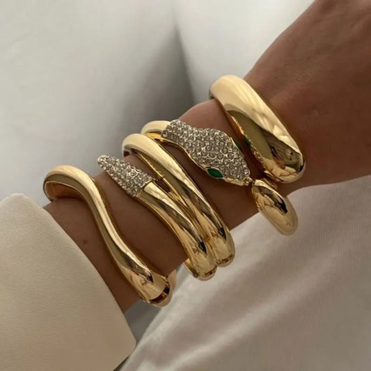 KMVEXO Gold Color Chunky Metal Snake Geometric Wide Cuff Bangles for Women Open Irregular Bracelets Bangle Men Goth Punk Jewelry