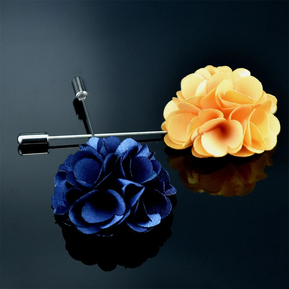 Handmade Men's Brooches Floral Lapel Pin for Men Suit Long Neddle Fabric Flower Brooch Pins for Wedding Fashion Mens Jewelry