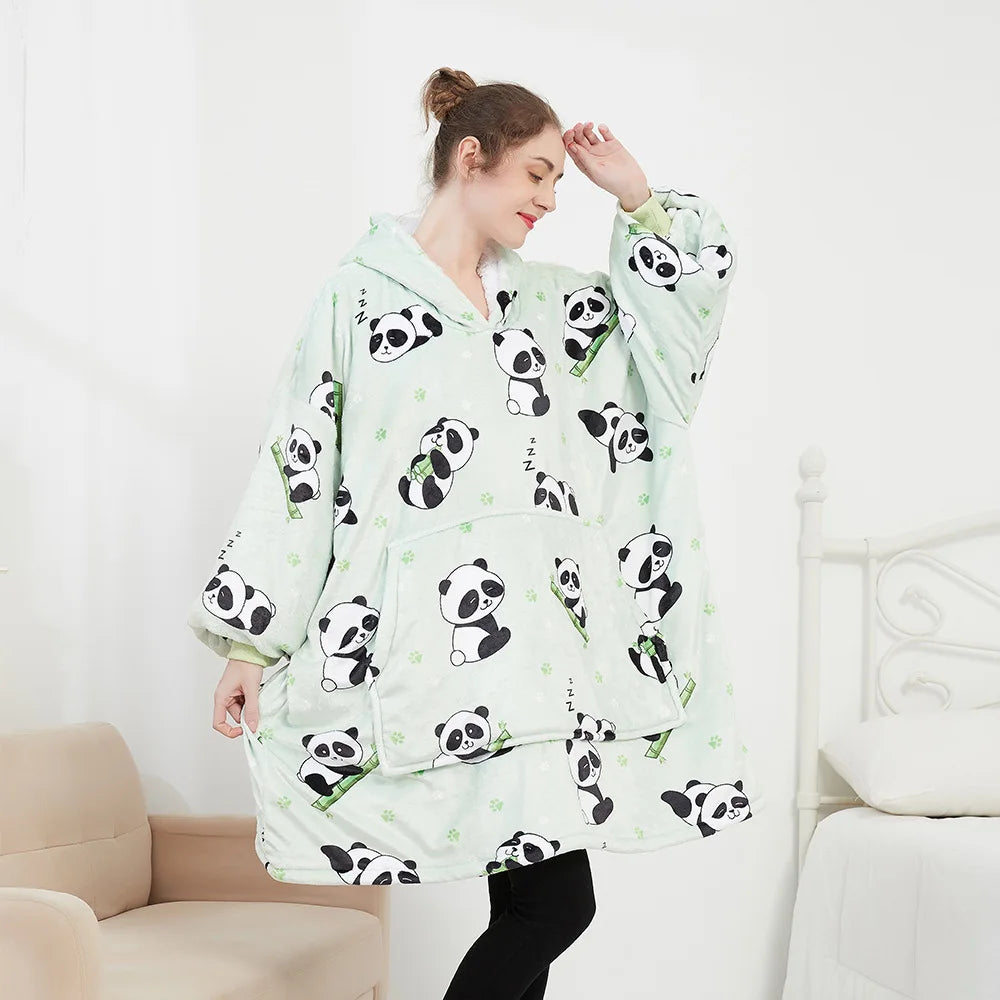 Oversized Double Layered Women's Hoodie Blanket Fd Thiened Winter Faion Casual Comfortable Fit Tee-acetate Fiber 00%