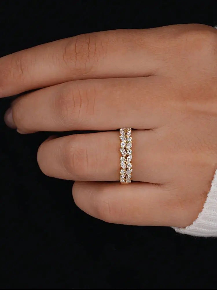 925 Sterling Silver Gorgeous Rectangle Marquise Round Zircon Double Ring For Women Engagement Wedding High Quality Fine Jewelry