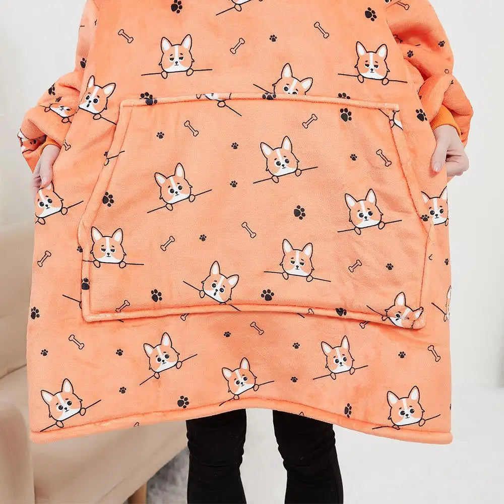 Oversized Double Layered Women's Hoodie Blanket Fd Thiened Winter Faion Casual Comfortable Fit Tee-acetate Fiber 00%