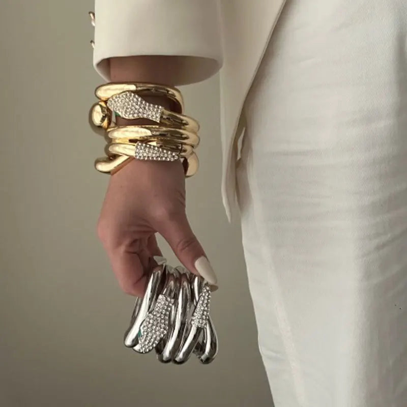 KMVEXO Gold Color Chunky Metal Snake Geometric Wide Cuff Bangles for Women Open Irregular Bracelets Bangle Men Goth Punk Jewelry