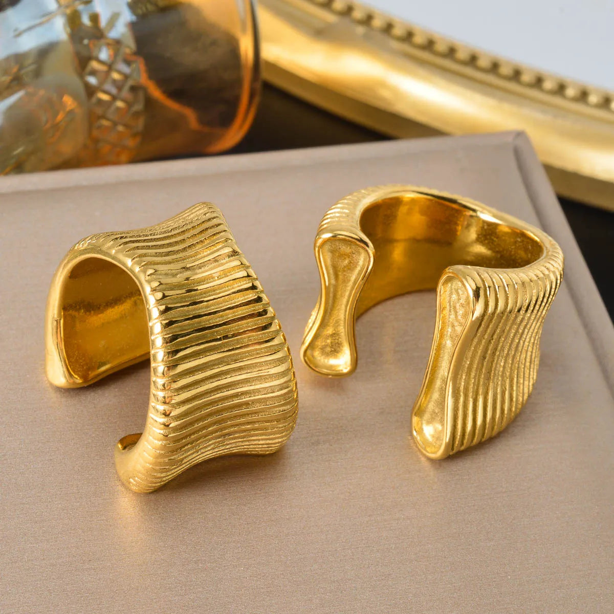 Chunky Gold Ring for Women 18K PVD Plated Oversized Open Cuff  Waterproof Fashion Statement Jewelry  Holiday Party Rings