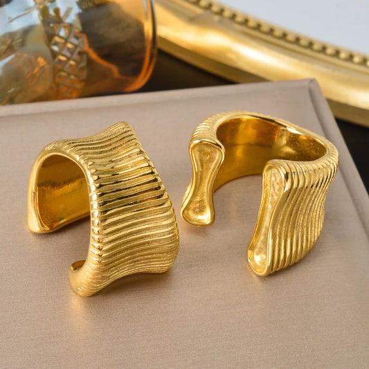 Chunky Gold Ring for Women 18K PVD Plated Oversized Open Cuff  Waterproof Fashion Statement Jewelry  Holiday Party Rings