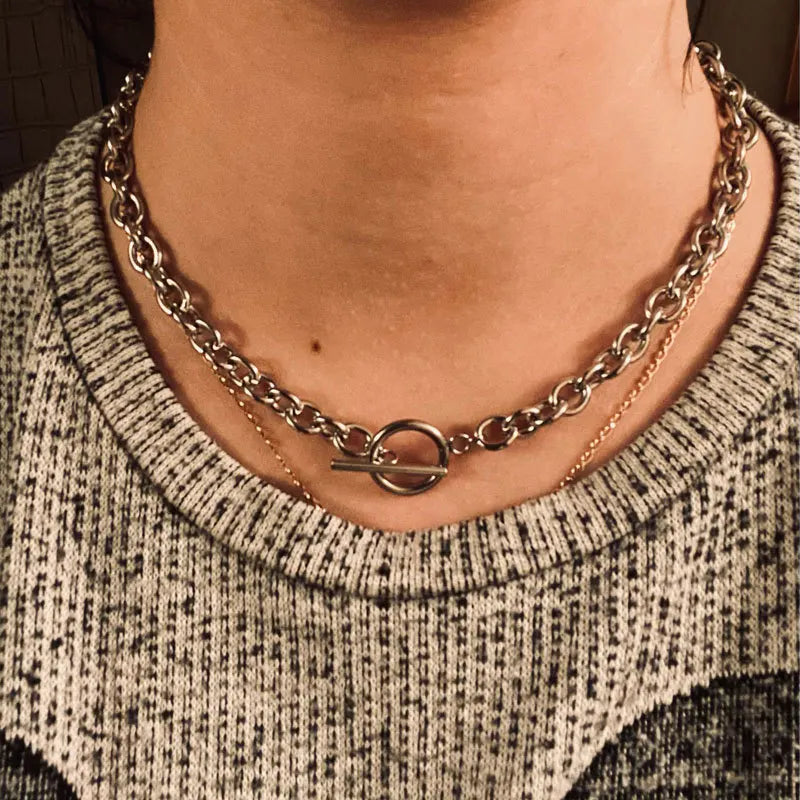 Waterproof Gold Chunky Chain Necklace | Stainless Steel Toggle Choker & Non-Tarnish Jewelry