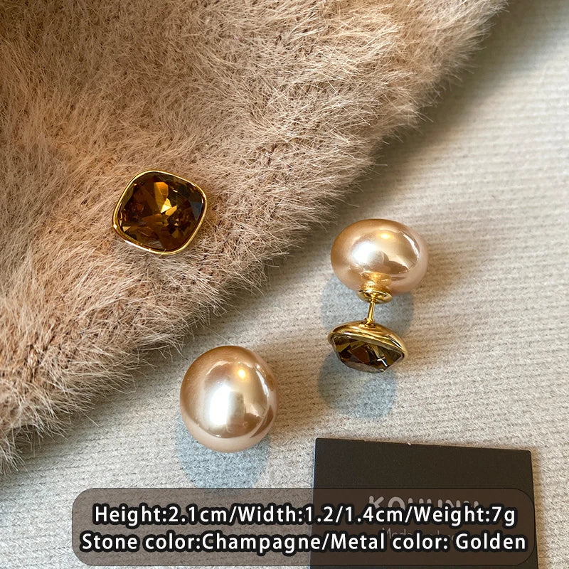 Champagne Gold Pearl Drop Earrings | Elegant Dangle Studs for Women & Brides