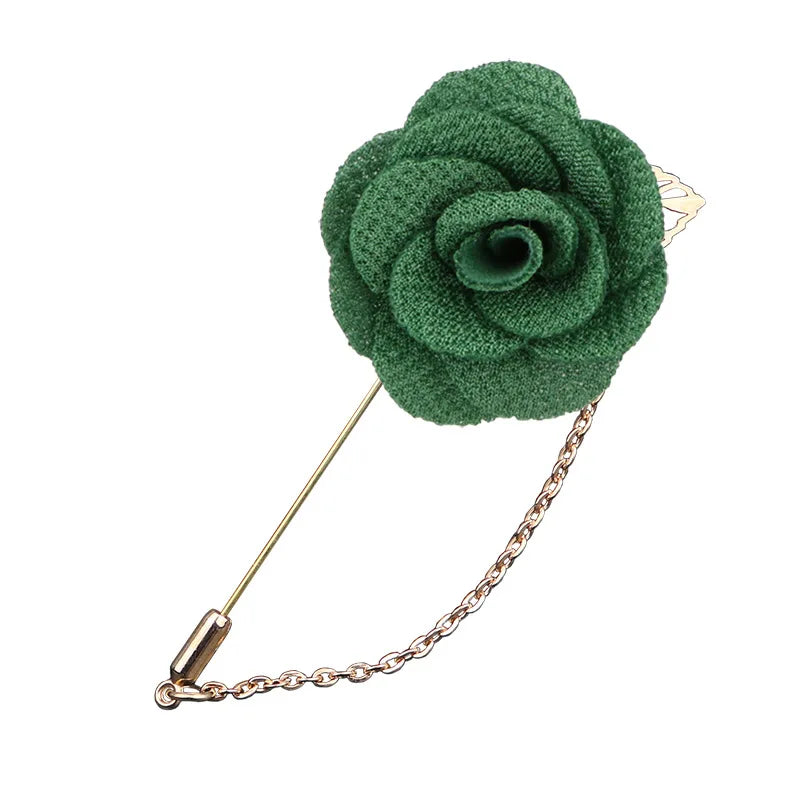 HUSHI Lapel Handmade Brooch Pin Rose  Camellia Brooches Pin Chain Flower Leaf  Banquet Accessories For Shirt Men's Suit Wedding
