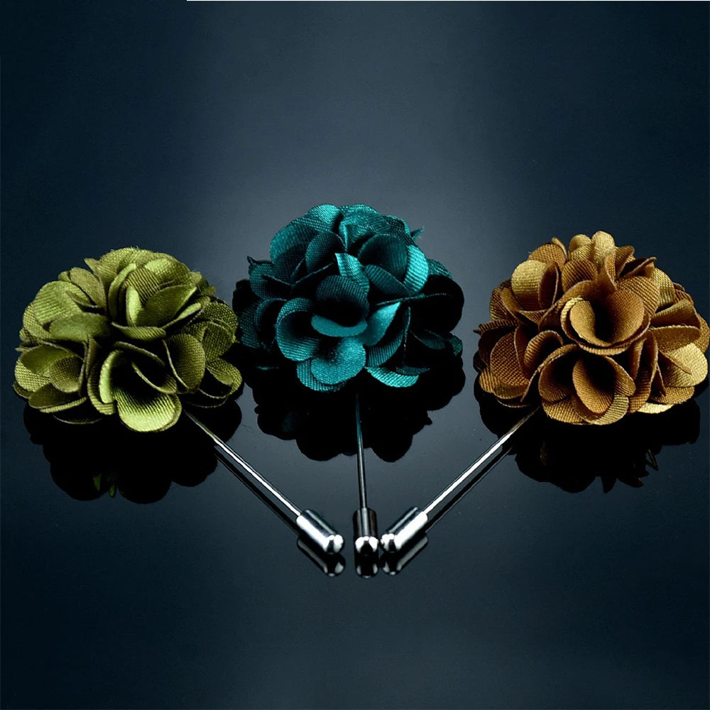 Handmade Men's Brooches Floral Lapel Pin for Men Suit Long Neddle Fabric Flower Brooch Pins for Wedding Fashion Mens Jewelry