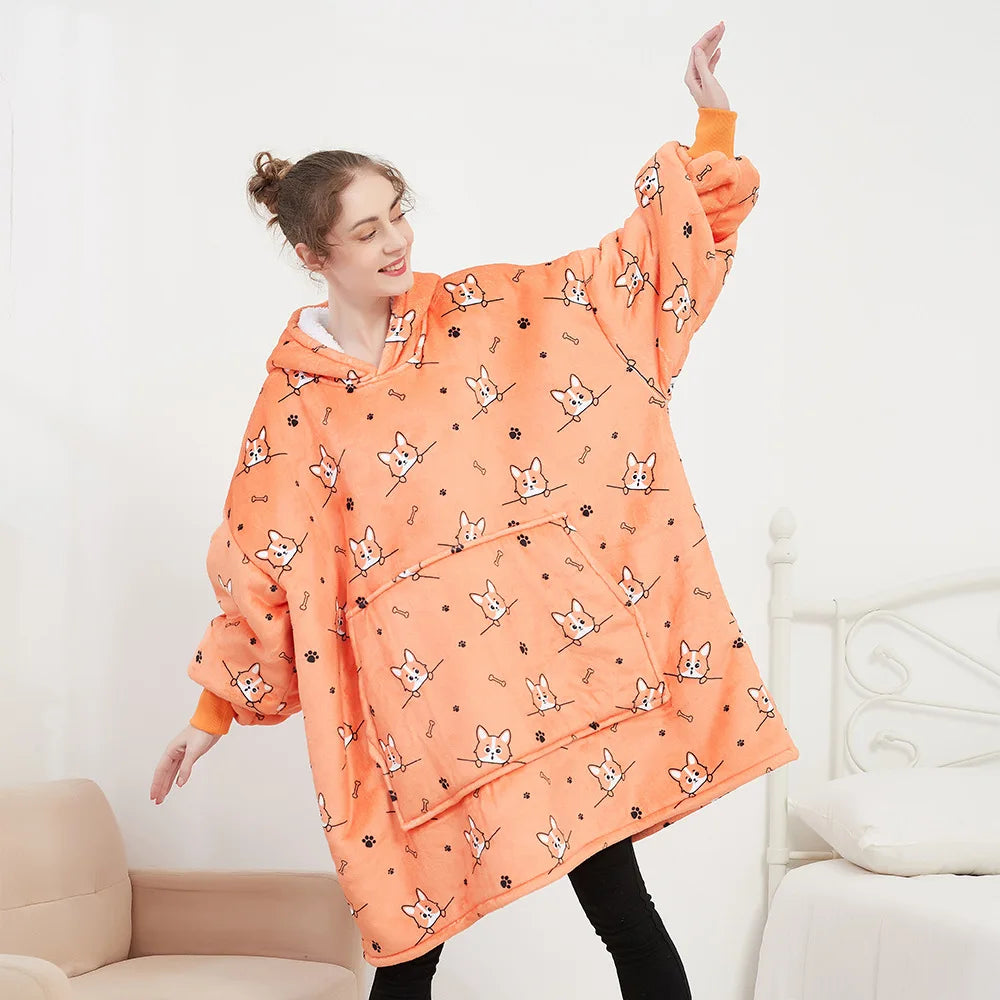 Oversized Double Layered Women's Hoodie Blanket Fd Thiened Winter Faion Casual Comfortable Fit Tee-acetate Fiber 00%