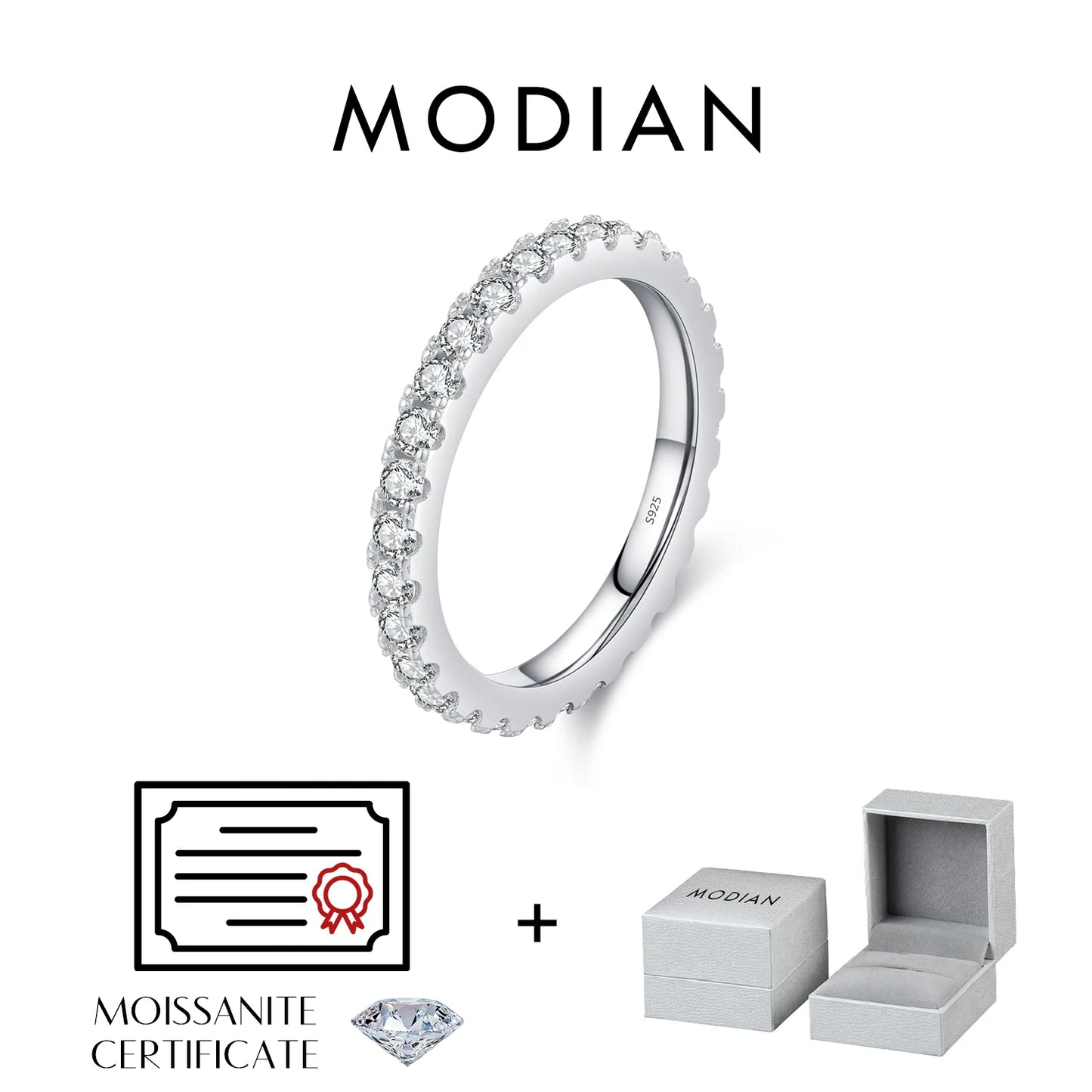 MODIAN Moissanite Wedding Band 925 Sterling Silver Ring Platinum Plated Lab Diamond Stackable Crown Jewelry For Women Gifts