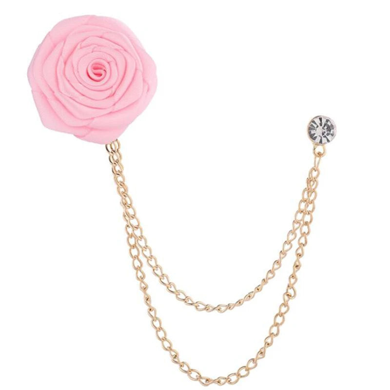 Korean Bridegroom Wedding Brooches Cloth Art Hand-made Rose Flower Brooch Lapel Pin Badge Tassel Chain Men's Suit Accessories