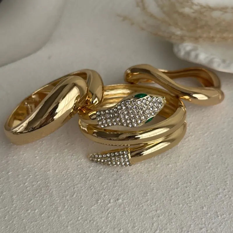 KMVEXO Gold Color Chunky Metal Snake Geometric Wide Cuff Bangles for Women Open Irregular Bracelets Bangle Men Goth Punk Jewelry