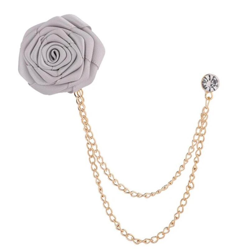 Korean Bridegroom Wedding Brooches Cloth Art Hand-made Rose Flower Brooch Lapel Pin Badge Tassel Chain Men's Suit Accessories