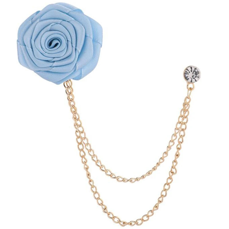 Korean Bridegroom Wedding Brooches Cloth Art Hand-made Rose Flower Brooch Lapel Pin Badge Tassel Chain Men's Suit Accessories