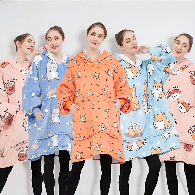 Oversized Double Layered Women's Hoodie Blanket Fd Thiened Winter Faion Casual Comfortable Fit Tee-acetate Fiber 00%