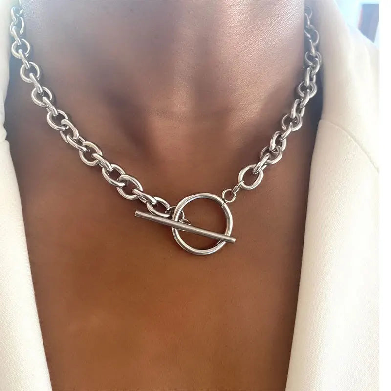 Waterproof Gold Chunky Chain Necklace | Stainless Steel Toggle Choker & Non-Tarnish Jewelry