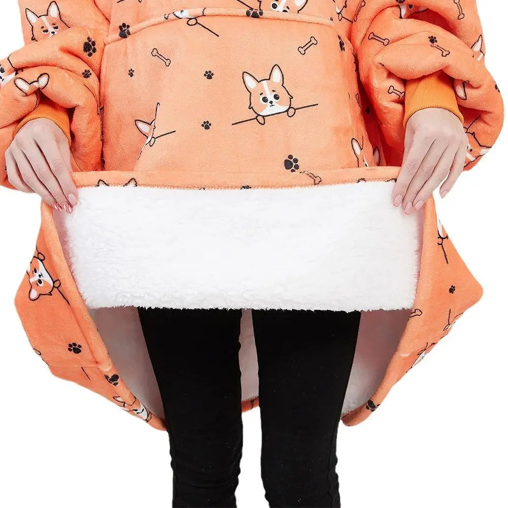 Oversized Double Layered Women's Hoodie Blanket Fd Thiened Winter Faion Casual Comfortable Fit Tee-acetate Fiber 00%