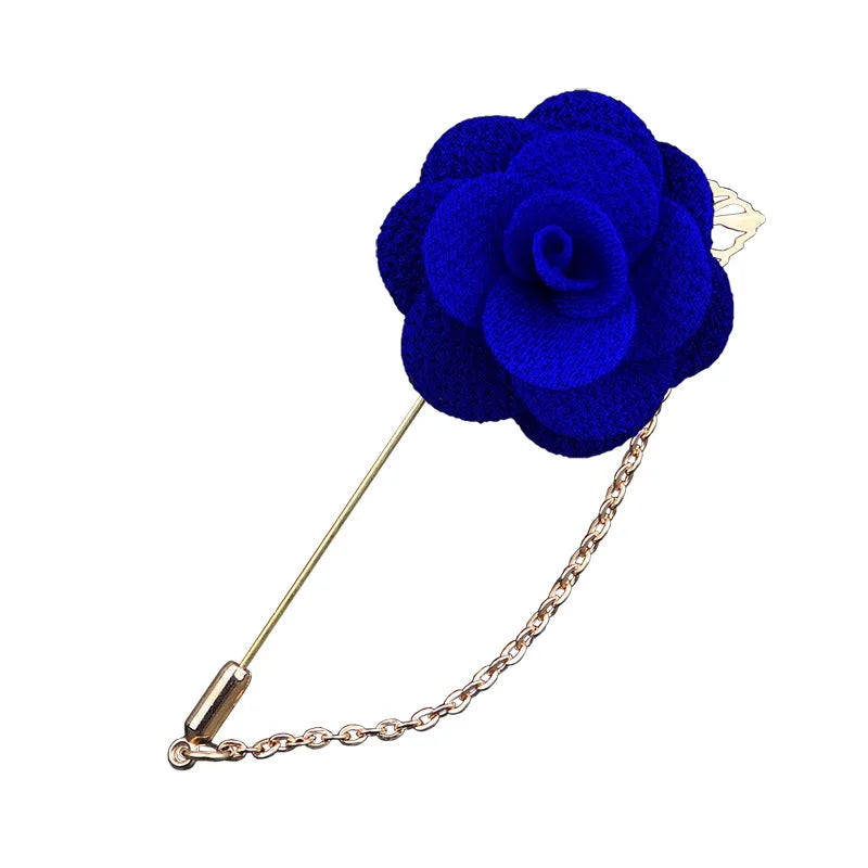 HUSHI Lapel Handmade Brooch Pin Rose  Camellia Brooches Pin Chain Flower Leaf  Banquet Accessories For Shirt Men's Suit Wedding