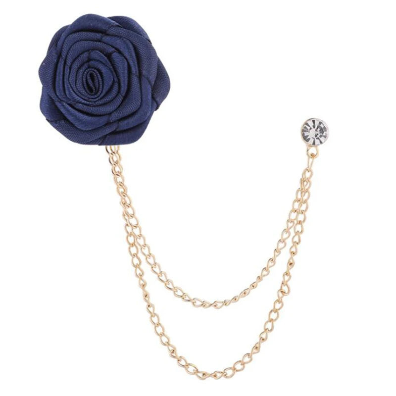 Korean Bridegroom Wedding Brooches Cloth Art Hand-made Rose Flower Brooch Lapel Pin Badge Tassel Chain Men's Suit Accessories