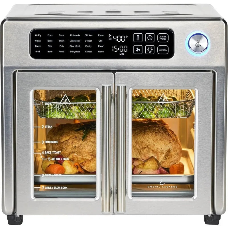 Large French Door Air Fryer Toaster Oven Combo, 24 Cooking Functions and Digital Controls, 7 Accessories In