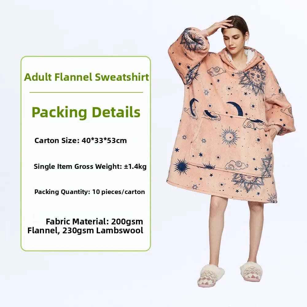 Oversized Double Layered Women's Hoodie Blanket Fd Thiened Winter Faion Casual Comfortable Fit Tee-acetate Fiber 00%