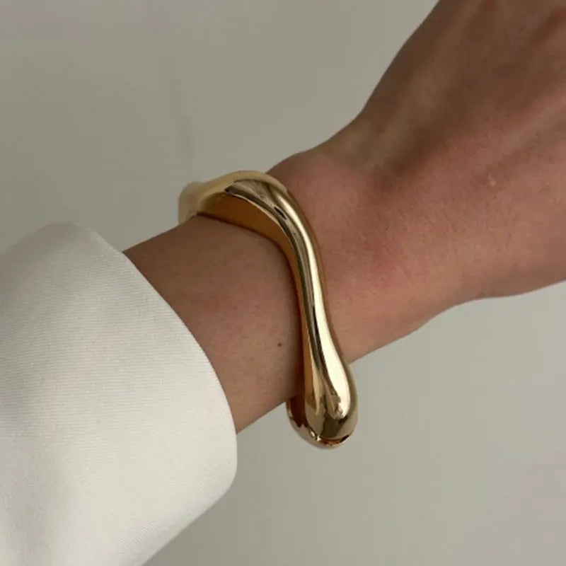 KMVEXO Gold Color Chunky Metal Snake Geometric Wide Cuff Bangles for Women Open Irregular Bracelets Bangle Men Goth Punk Jewelry