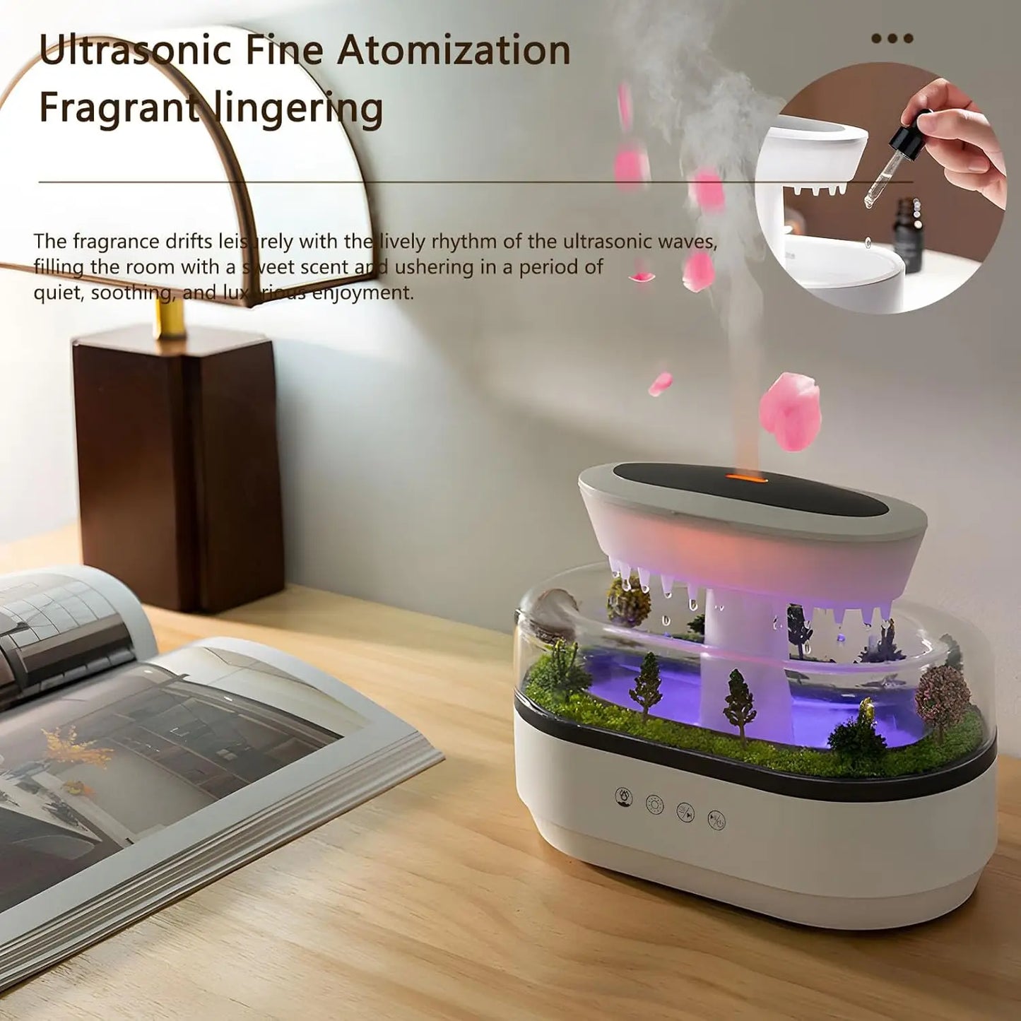 250ml Microlandscape Raindrop Essential Oil Aromatherapy Diffuser Colorful Light Ultrasonic Aroma Humidifier for Home Bedroom