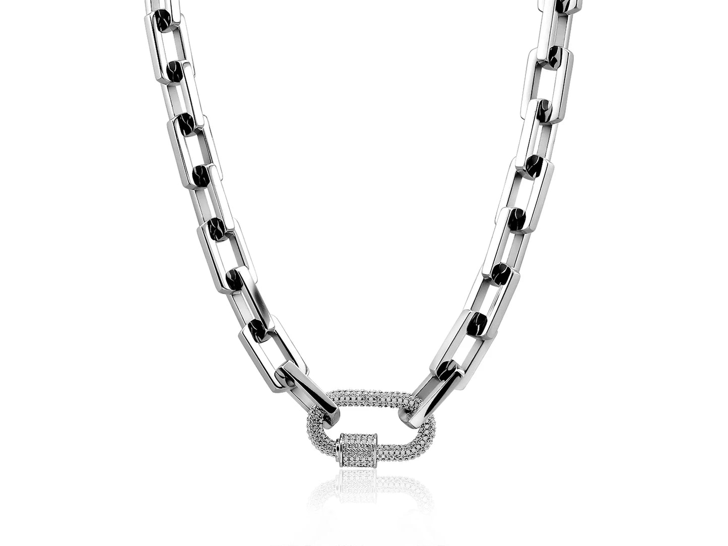 INS Fashion Chunky Chain Zircon Pendant Minimalist Necklace 18K Gold Silver Plated Paperclip Chain Carabiner Lock Necklace