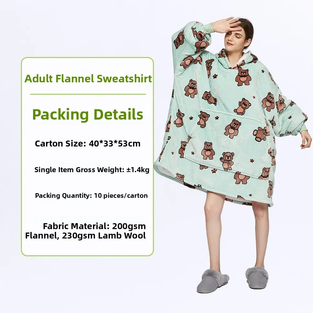 Oversized Double Layered Women's Hoodie Blanket Fd Thiened Winter Faion Casual Comfortable Fit Tee-acetate Fiber 00%
