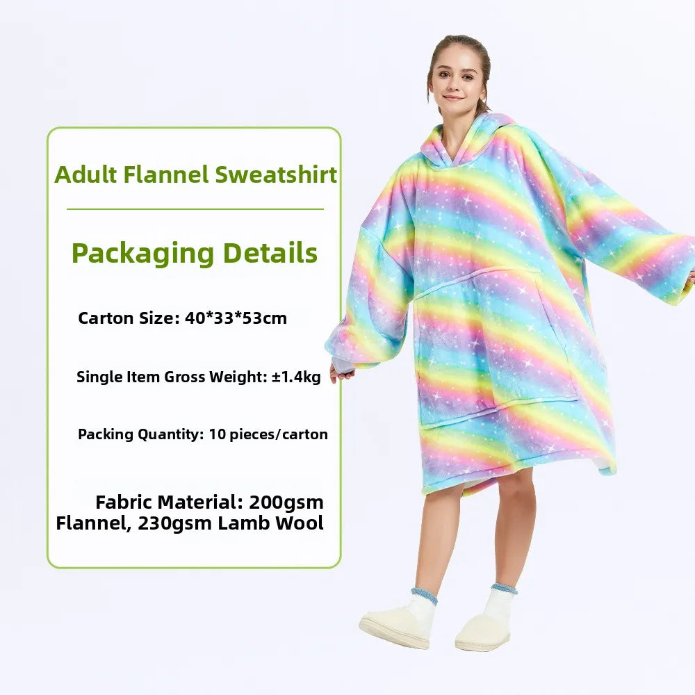 Oversized Double Layered Women's Hoodie Blanket Fd Thiened Winter Faion Casual Comfortable Fit Tee-acetate Fiber 00%