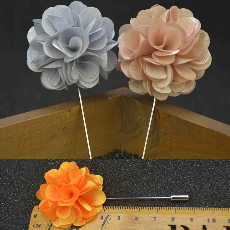 Handmade Men's Brooches Floral Lapel Pin for Men Suit Long Neddle Fabric Flower Brooch Pins for Wedding Fashion Mens Jewelry