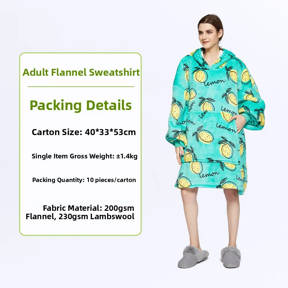 Oversized Double Layered Women's Hoodie Blanket Fd Thiened Winter Faion Casual Comfortable Fit Tee-acetate Fiber 00%