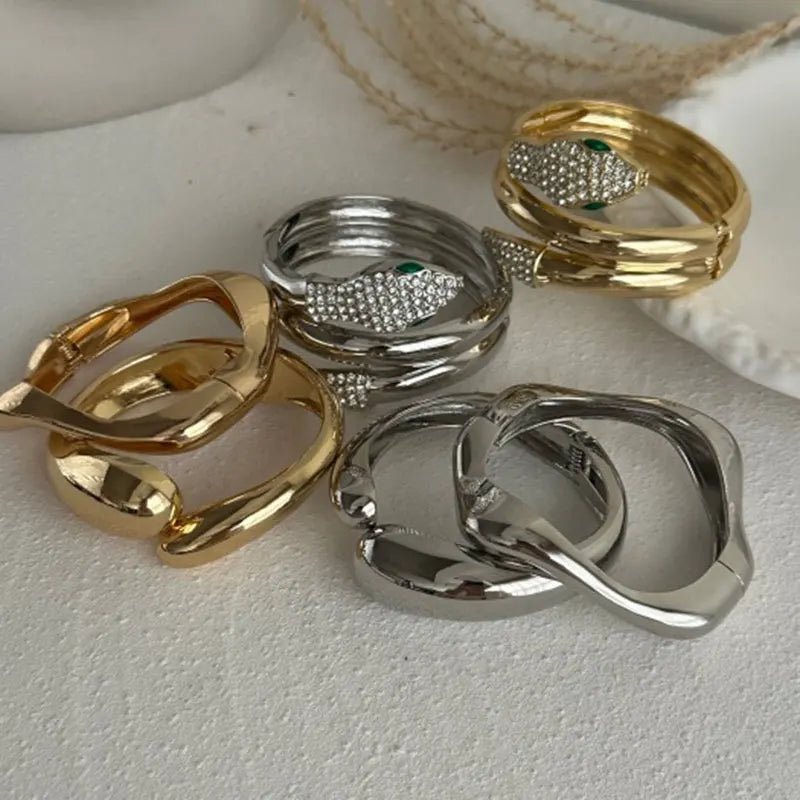 KMVEXO Gold Color Chunky Metal Snake Geometric Wide Cuff Bangles for Women Open Irregular Bracelets Bangle Men Goth Punk Jewelry