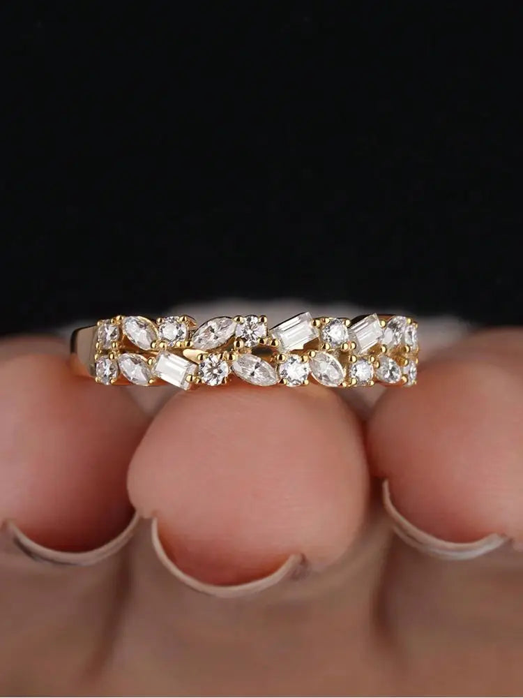 925 Sterling Silver Gorgeous Rectangle Marquise Round Zircon Double Ring For Women Engagement Wedding High Quality Fine Jewelry