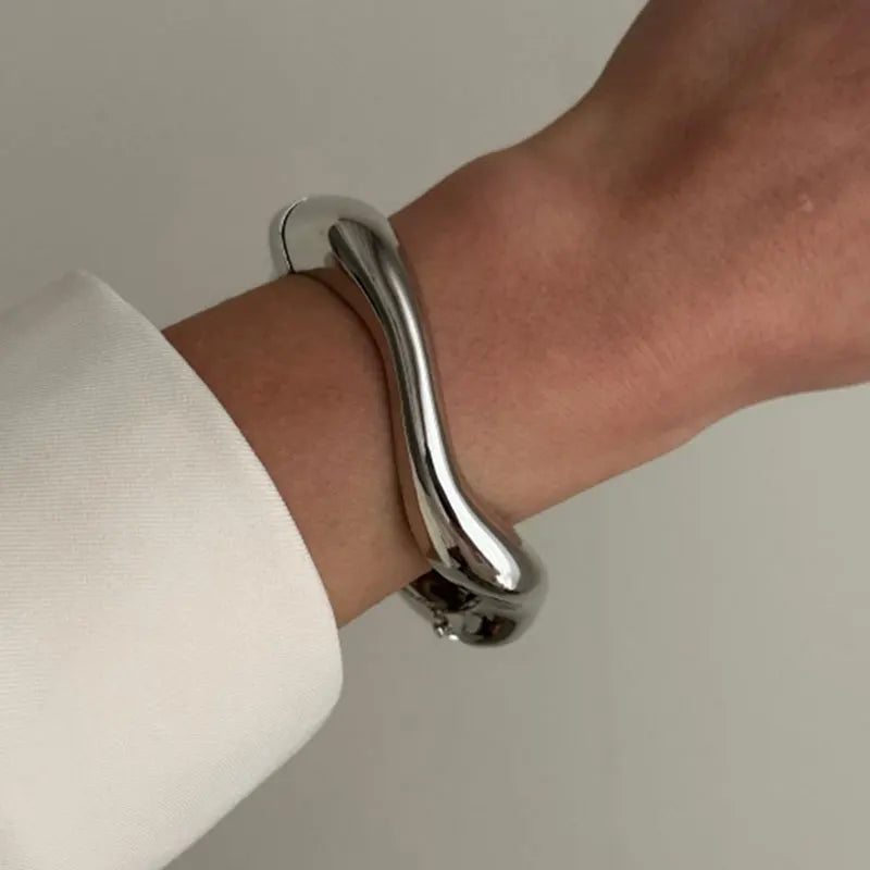 KMVEXO Gold Color Chunky Metal Snake Geometric Wide Cuff Bangles for Women Open Irregular Bracelets Bangle Men Goth Punk Jewelry