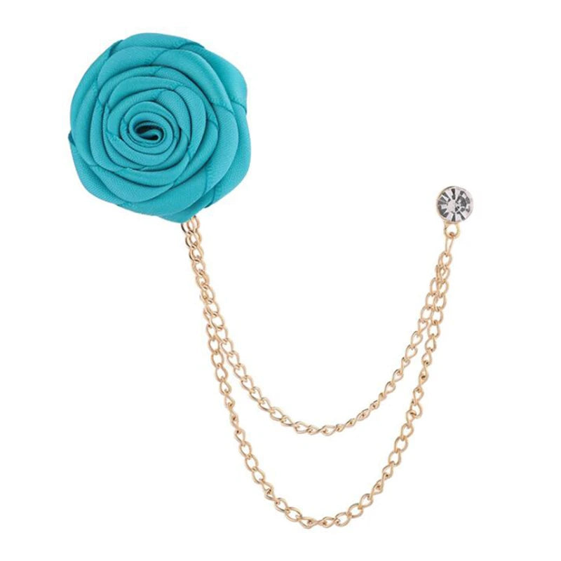 Korean Bridegroom Wedding Brooches Cloth Art Hand-made Rose Flower Brooch Lapel Pin Badge Tassel Chain Men's Suit Accessories