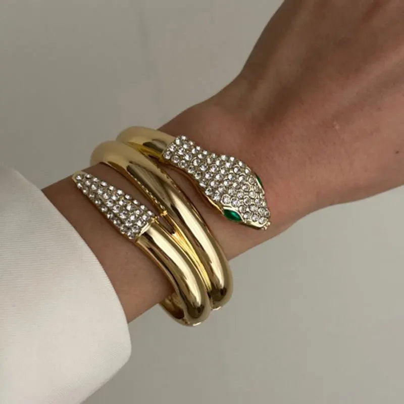 KMVEXO Gold Color Chunky Metal Snake Geometric Wide Cuff Bangles for Women Open Irregular Bracelets Bangle Men Goth Punk Jewelry