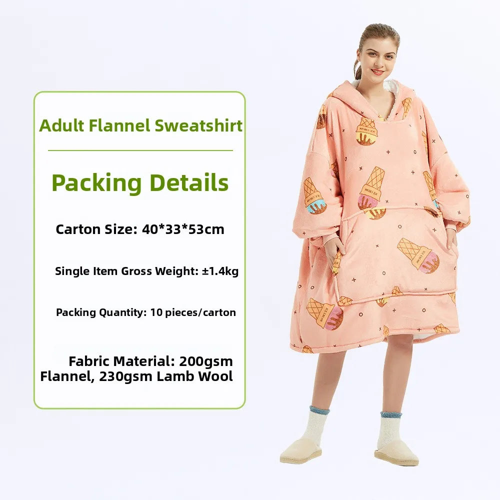 Oversized Double Layered Women's Hoodie Blanket Fd Thiened Winter Faion Casual Comfortable Fit Tee-acetate Fiber 00%