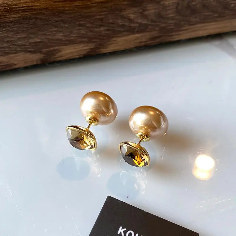 Champagne Gold Pearl Drop Earrings | Elegant Dangle Studs for Women & Brides