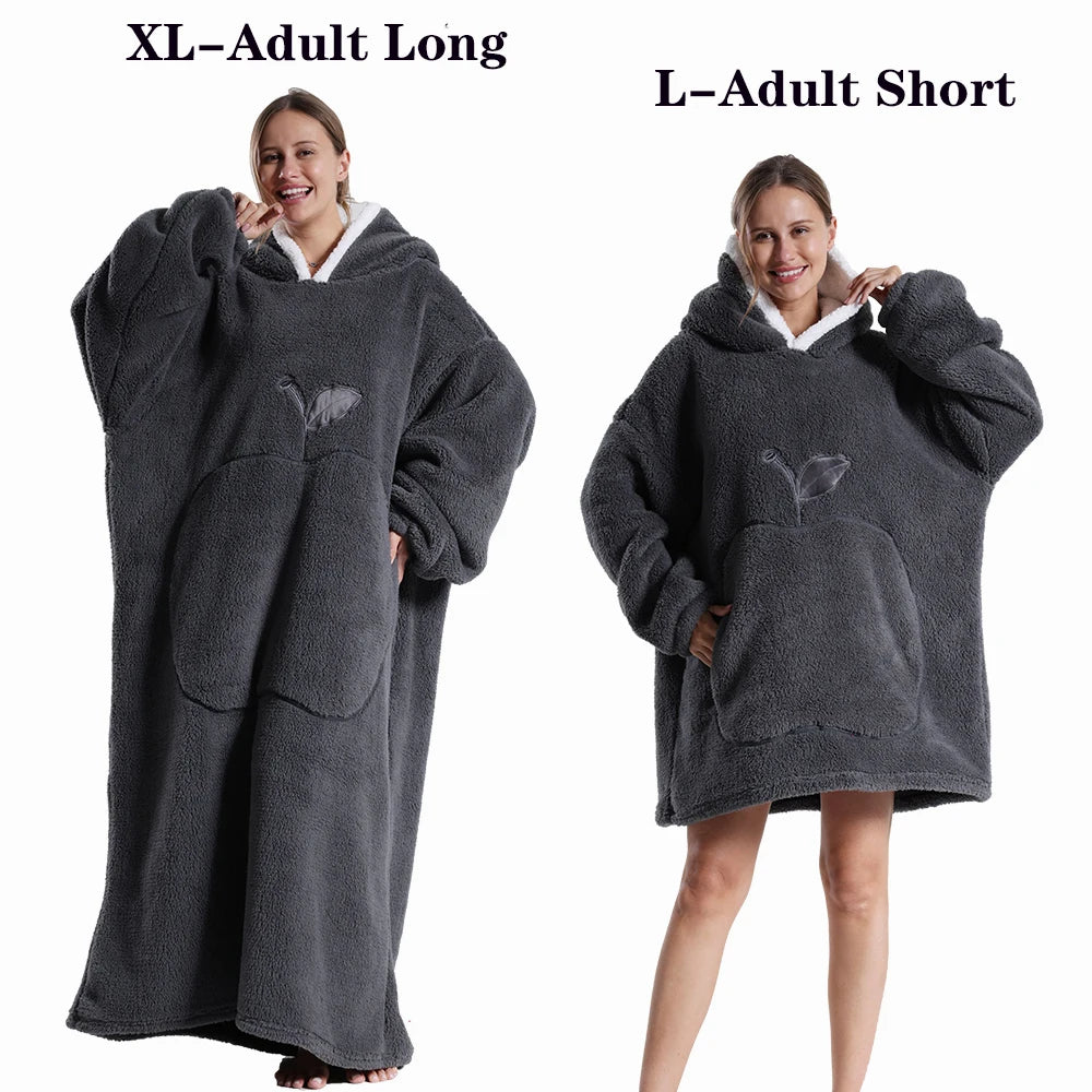 Women Plush Fleece Blanket Men Warm Thick Hoodies Adult Giant TV Blanlets with Sleeves Super Long Cold-proof Homewear Pajamas