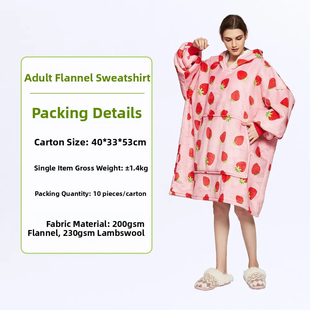 Oversized Double Layered Women's Hoodie Blanket Fd Thiened Winter Faion Casual Comfortable Fit Tee-acetate Fiber 00%